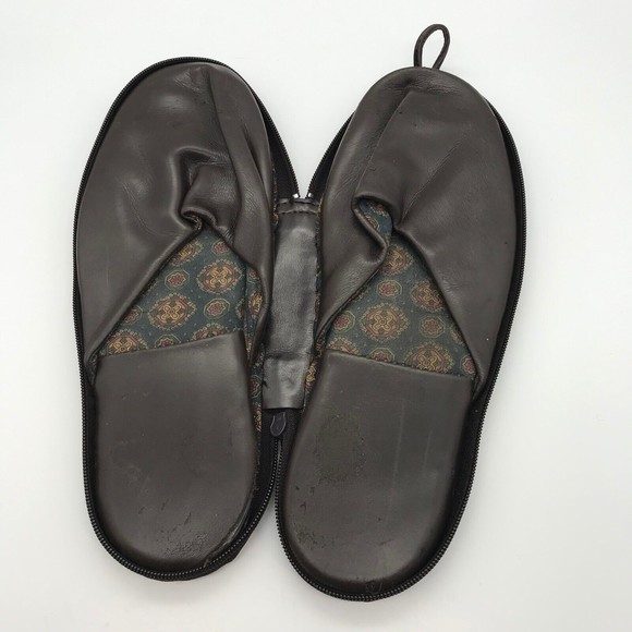 Vintage Samsonite Men's size 9- 10 Travel Slippers  in Brown Zippered Case - Picture 2 of 11
